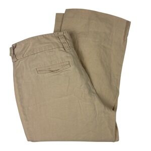 FOCUS 2000 Capri Pants Women's 6 Peach Tan 100% Linen Wide Leg Crop (Waist 32")